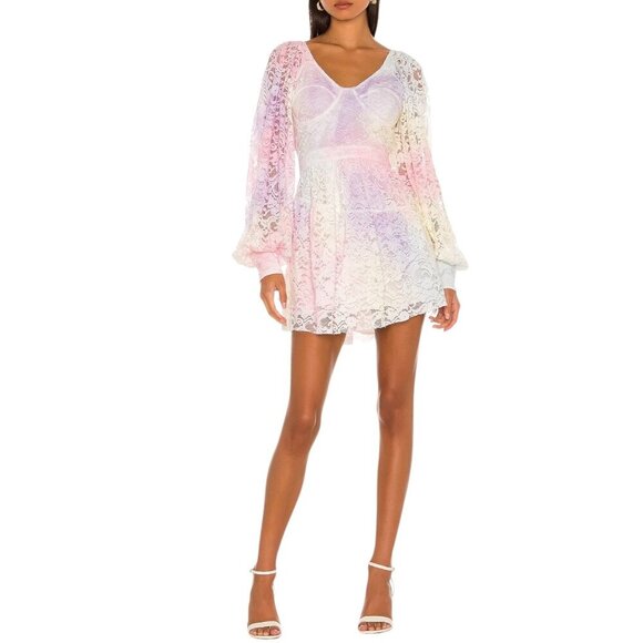 LoveShackFancy - Women’s “Alela” Mini Dress, Tie-Dye, Pastel, Lace - Multi Small - Picture 1 of 17